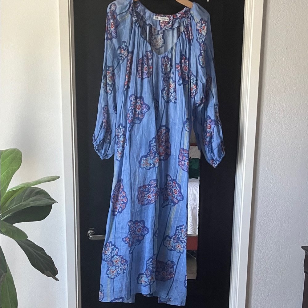 Zara Blue Floral Printed Maxi Dress